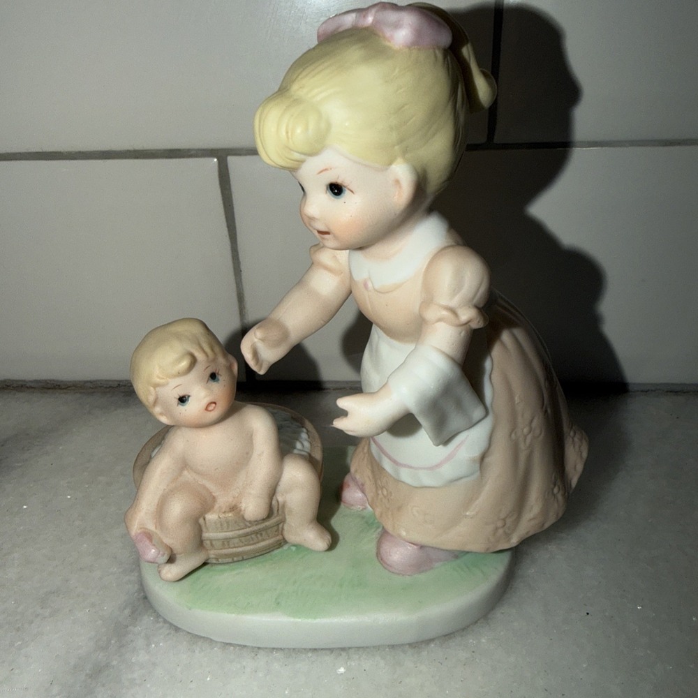 HOMCO Porcelain Bath Time Mom Boy #1450 Home Interiors Vintage Retired Parenting